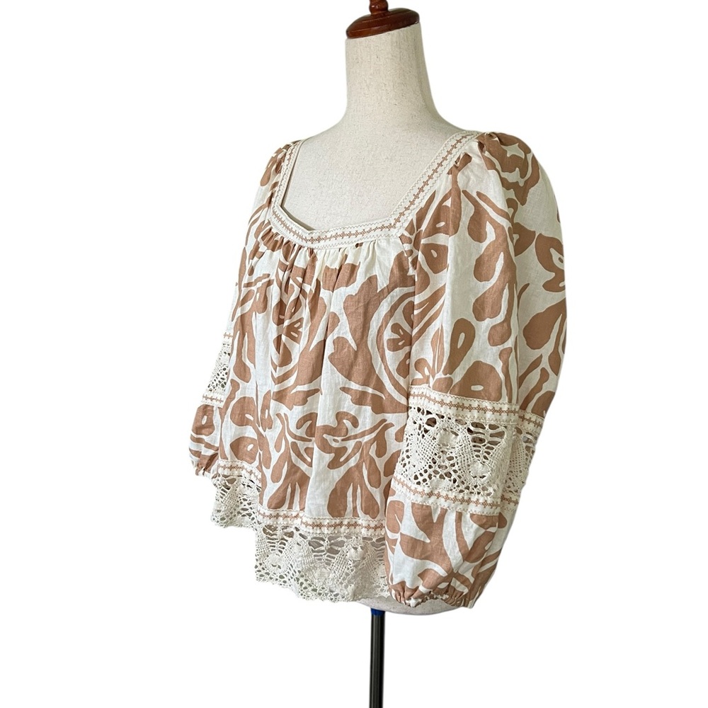 Christian Siriano Cream and Tan Floral Crochet Peasant Top - Picture 5 of 10